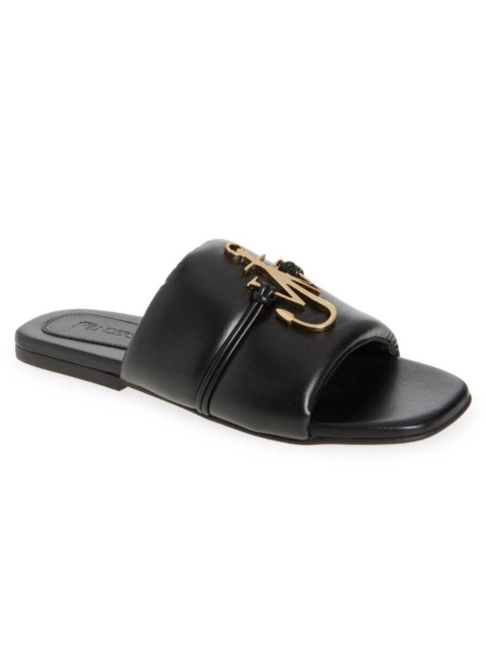 JW Anderson Womens Anchor Logo Leather Slides Flat Sandals Black Size 37, US 6.5